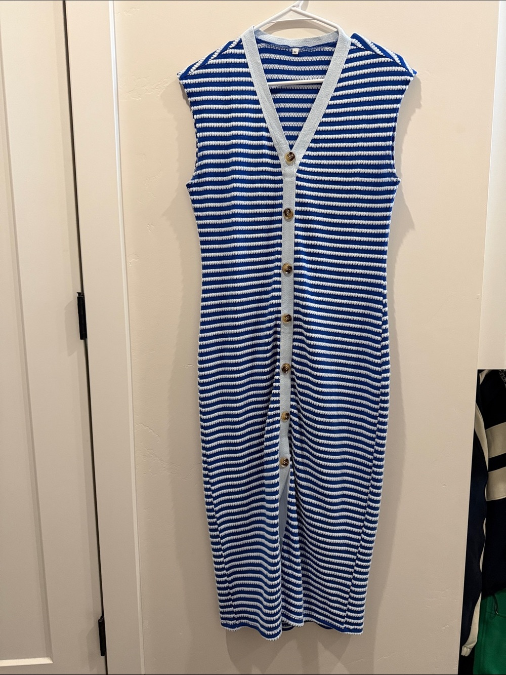 Amazon Blue and White Striped Knit Midi Dress
